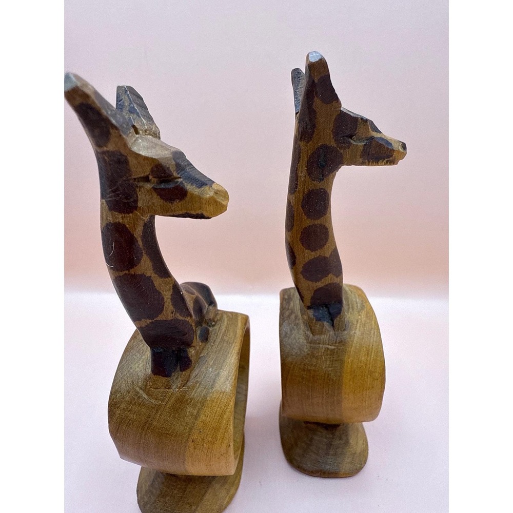 Wooden Giraffe Napkin Rings Set of 2, Carved Animal‎ Home Decor - Picture 5 of 10